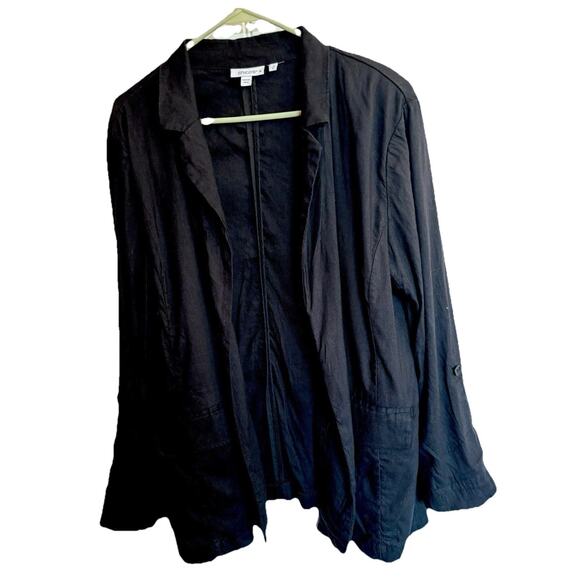 Chicos Black Open Blazer Sz 16 Linen Rayon Blend Business Office Wear - Picture 1 of 5